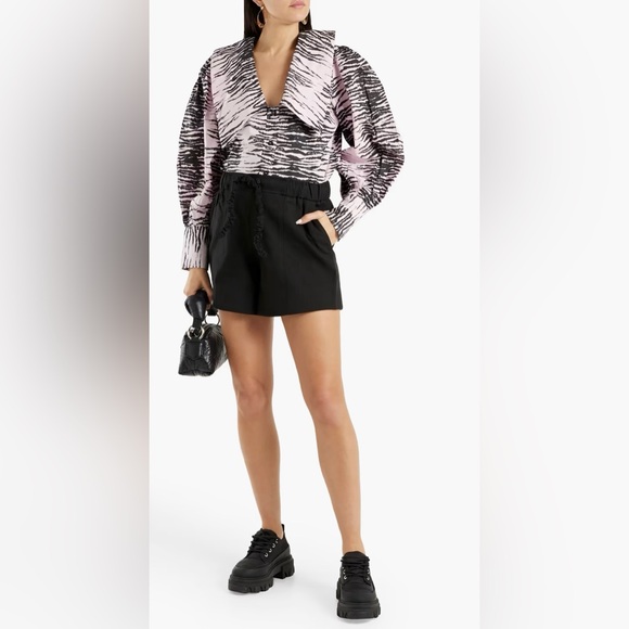 GANNI Women's Cotton Suiting Drawstring Shorts Black Size 36 - Small - High Rise - Picture 2 of 9